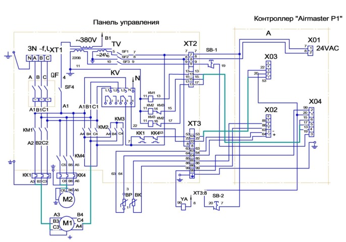 Схема электрическая принципиальная установки компрессорной ВК-65М1