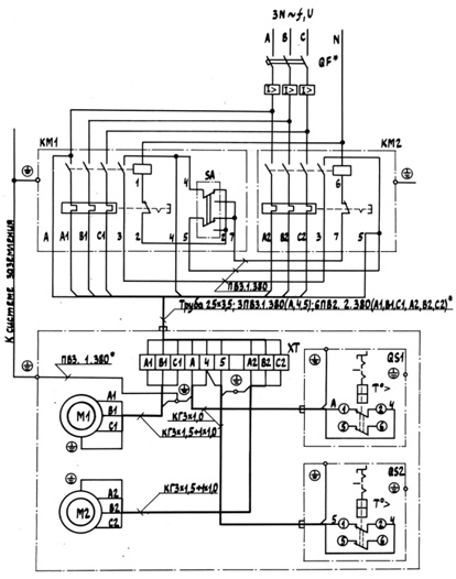 Схема электрическая принципиальная и соединений установки компрессорной, модель К-30