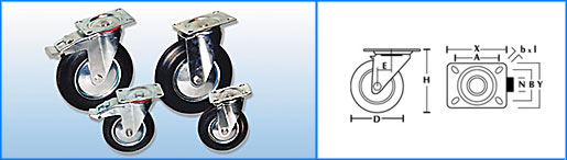 Колесные опоры промышленные поворотные и поворотные с тормозом wheel1