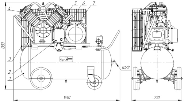 Состав и габаритные размеры установки компрессорной К-31