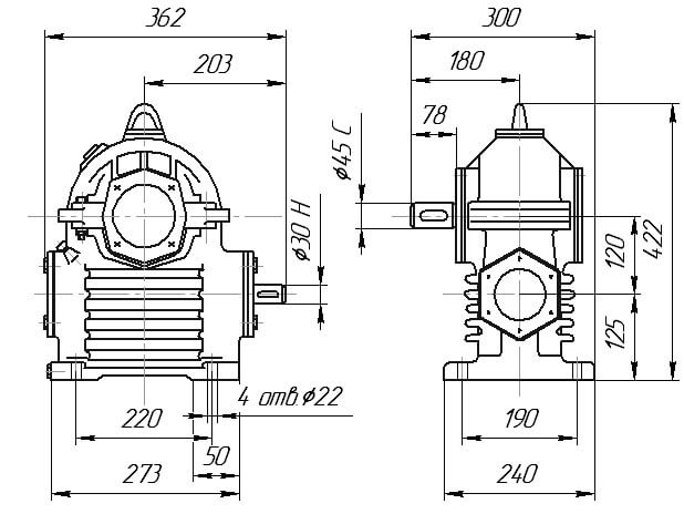 Чертеж редуктора РЧП-120А-20 Чертеж редуктора РЧП-120А-20